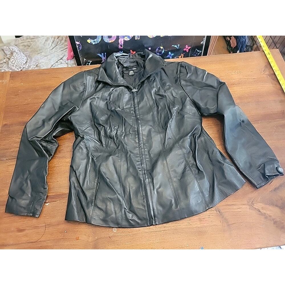 East 5th Womens Black Solid Genuine Leather Jacket 1X